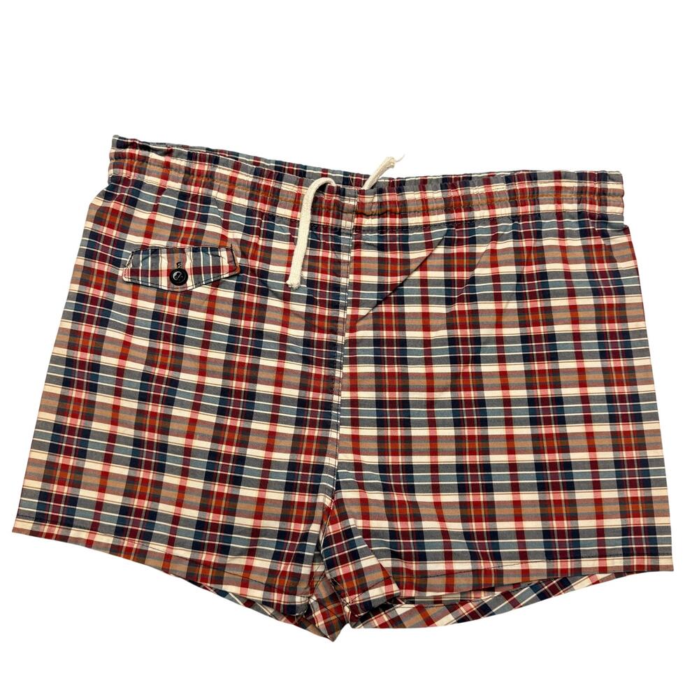Vintage 60s Plaid Cotton Swim Shorts Men's Small (30-32) Beach Cabana